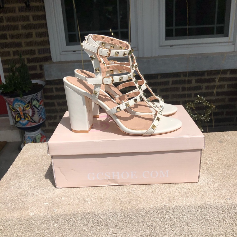 White Studded High Heels - Picture 3 of 7